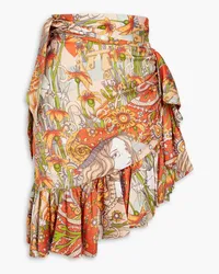 Zimmermann Ruffled printed silk-blend jersey skirt - Orange Orange