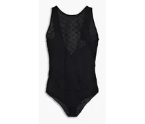 Twisted corded-lace bodysuit - Black