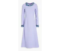 Crystal-embellished wool-blend crepe midi dress - Purple