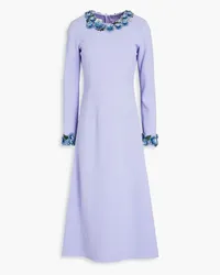 Oscar de la Renta Crystal-embellished wool-blend crepe midi dress - Purple Purple