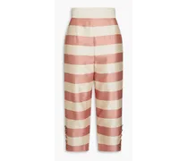 Cropped striped silk-satin straight-leg pants - Pink