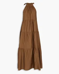 Theory Gathered cotton-blend poplin halterneck midi dress - Brown Brown