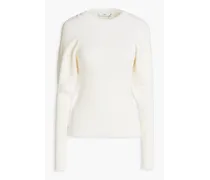 Ribbed merino wool-blend mini dress - White