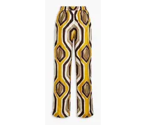 Doride printed silk-twill straight-leg pants - Yellow