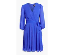 Wrap-effect pleated crepon mini dress - Blue