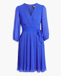 DKNY Wrap-effect pleated crepon mini dress - Blue Blue