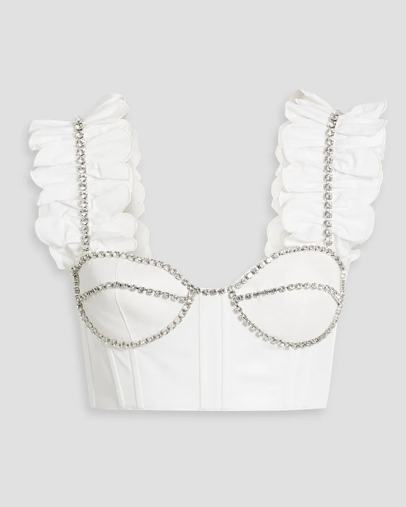 Area Cropped crystal-embellished cotton-poplin bustier top - White White