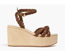 Braided leather wedge sandals - Brown