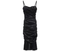 Ruched stretch-silk satin midi dress - Black