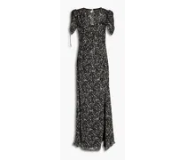 Gathered floral-print jacquard maxi dress - Black