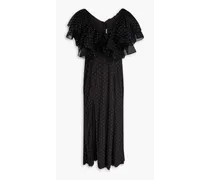 Embellished ruffled mesh midi dress - Black