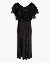 ROTATE Birger Christensen Embellished ruffled mesh midi dress - Black Black