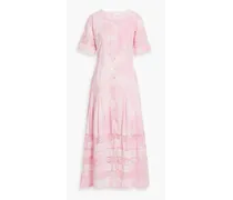 Edie crocheted lace-trimmed tie-dyed cotton maxi dress - Pink