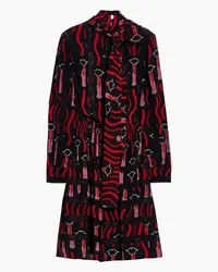 Valentino Garavani Tie-neck lace-trimmed printed silk crepe de chine mini dress - Black Black