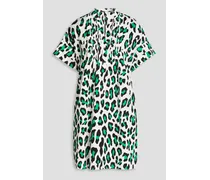 Fiona leopard-print cotton-blend poplin mini dress - Green