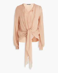 Alberta Ferretti Tie-front layered silk-voile and corded lace blouse - Pink Pink