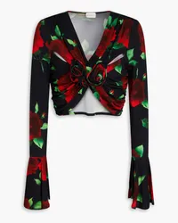 Magda Butrym Cropped floral-print stretch-jersey top - Black Black