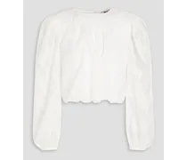Eudela cropped metallic Swiss-dot blouse - White