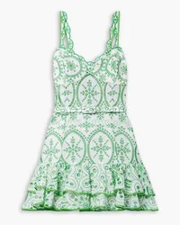 Charo Ruiz Marianne belted ruffled broderie anglaise cotton-blend mini dress - Green Green