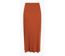 Ribbed cotton-blend jersey midi skirt - Red