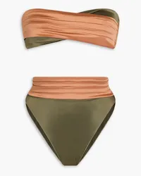 Oséree Twist-front stretch-satin bandeau bikini - Green Green