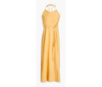 Belted wool-crepe halterneck maxi dress - Yellow