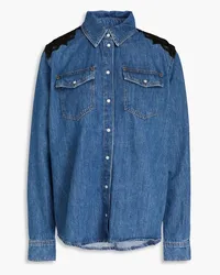 Claudie Pierlot Velvet-trimmed denim shirt - Blue Blue