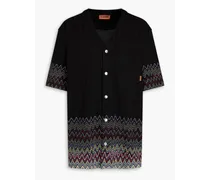 Appliquéd crochet-knit cotton shirt - Black