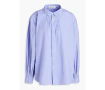 Gathered cotton-poplin shirt - Blue