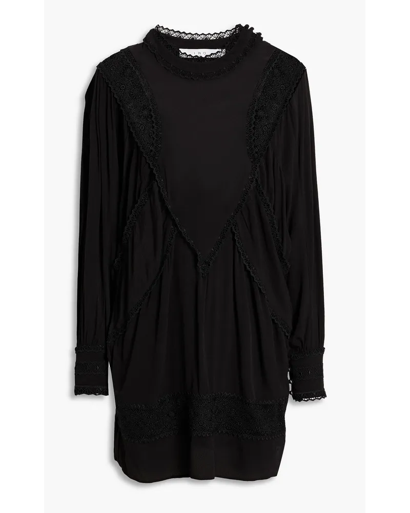 Charsti guipure lace-paneled crepe mini dress - Black