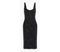 Sequin-embellished crochet-knit midi dress - Black