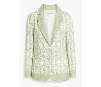 Alice Olivia - Macey embroidered cotton and linen-blend blazer - Green