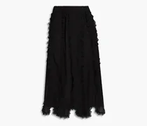 Lace-trimmed fil coupé chiffon midi skirt - Black