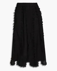 Ganni Lace-trimmed fil coupé chiffon midi skirt - Black Black