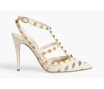 Rockstud laser-cut leather and mesh pumps - White