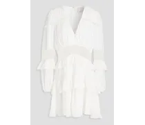 Sanya Chantilly lace-paneled ruffled silk mini dress - White