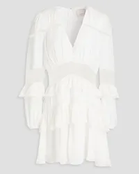 Cinq à Sept Sanya Chantilly lace-paneled ruffled silk mini dress - White White