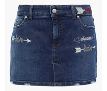 Skirt-effect embellished distressed denim shorts - Blue