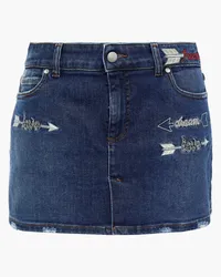 RED Valentino Skirt-effect embellished distressed denim shorts - Blue Blue