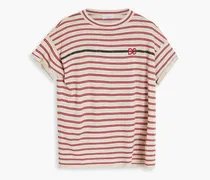 Embellished striped wool and cashmere-blend T-shirt - Neutral