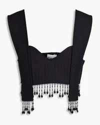 Ganni Cropped fringed embellished twill bustier top - Blue Blue