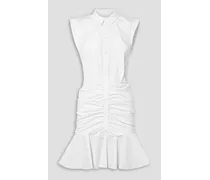Bell ruched stretch-cotton poplin mini dress - White