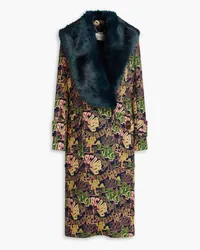 Zimmermann Faux fur-trimmed double-breasted jacquard coat - Blue Blue