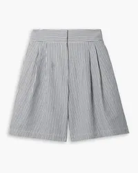 Lafayette148 Leroy pleated striped cotton-blend twill shorts - Blue Blue