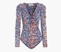Roland ruched printed mesh bodysuit - Blue