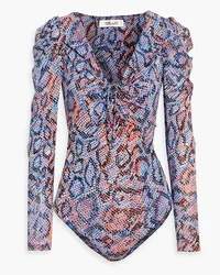 Diane von Furstenberg Roland ruched printed mesh bodysuit - Blue Blue