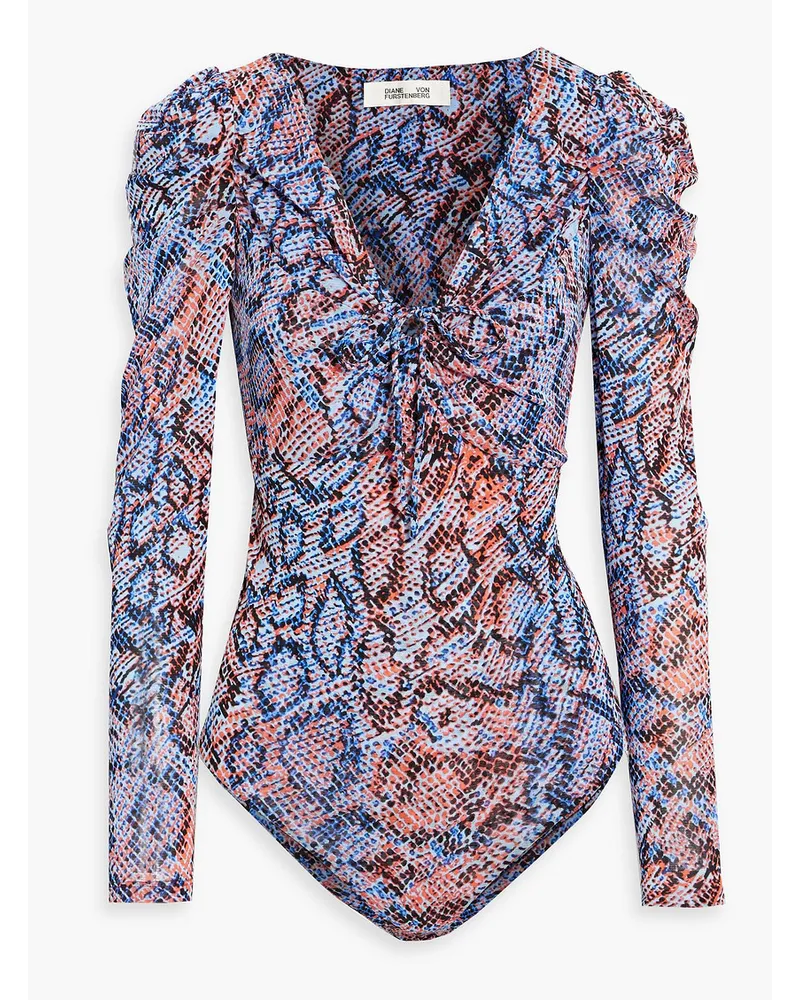 Roland ruched printed mesh bodysuit - Blue