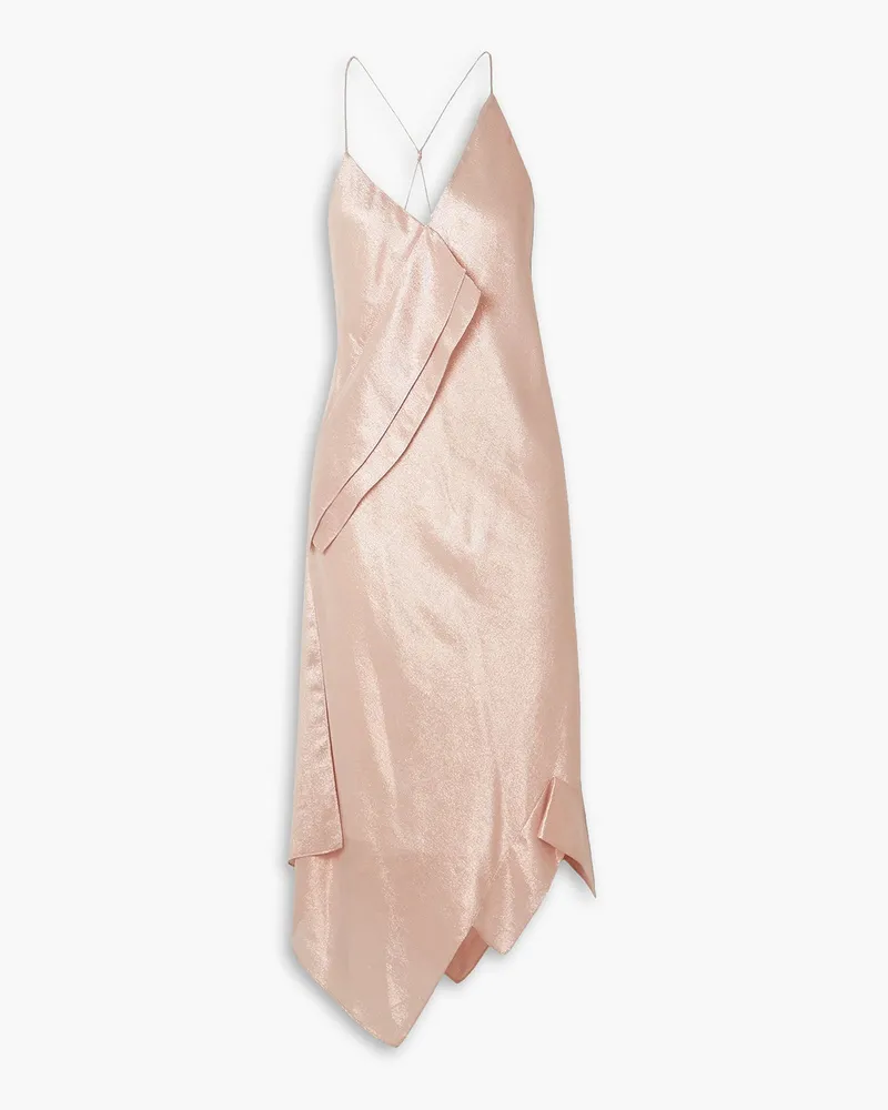 Roland Mouret Jimboy asymmetric draped silk-blend lamé midi dress - Pink Pink