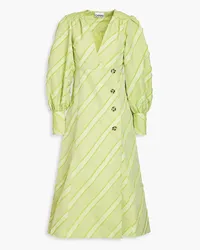 Ganni Margarita striped fil coupé-taffeta midi dress - Green Green