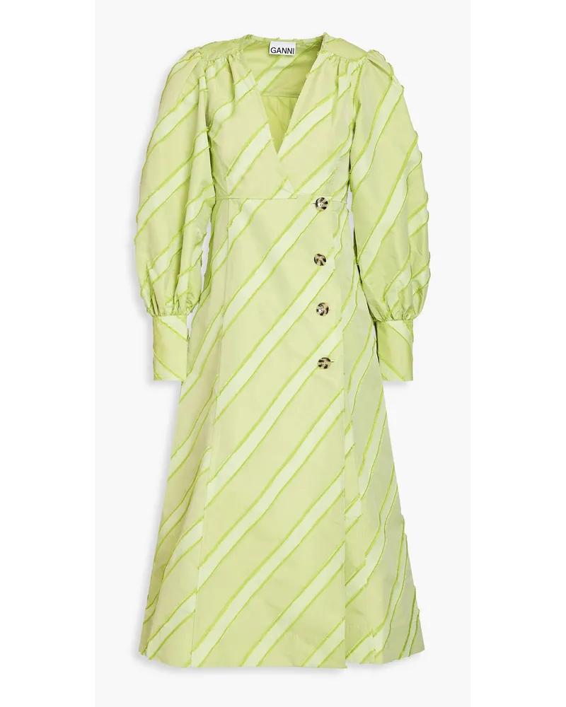 Ganni Margarita striped fil coupé-taffeta midi dress - Green Green